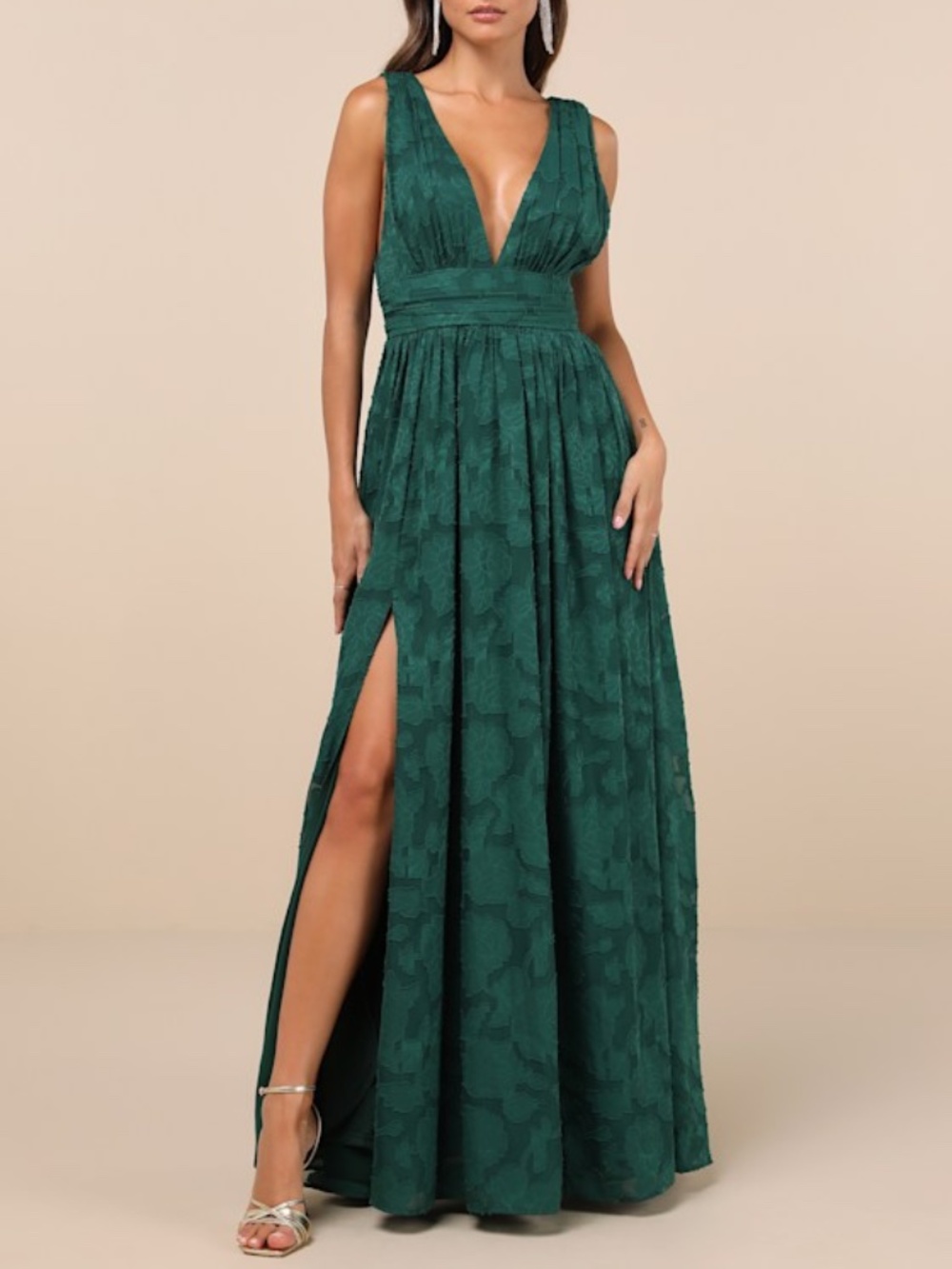 Lulus Sweet Sophistication Green Burnout Floral Maxi Dress - Size L